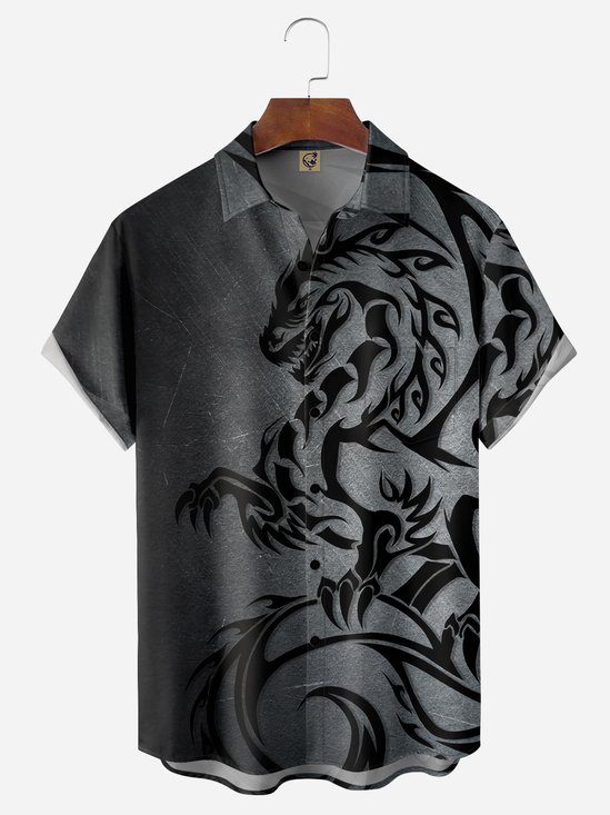 Dragon Chest Pocket Short Sleeves Casual Shirt