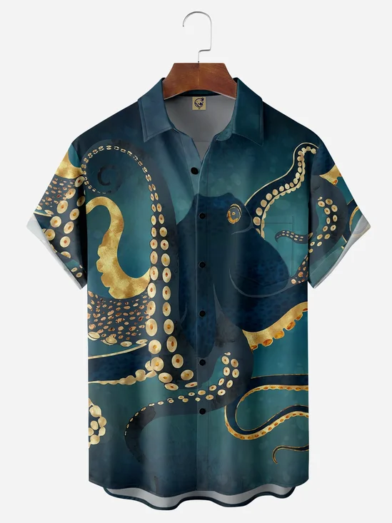 Octopus Chest Pocket Short Sleeves Hawaiian Shirts
