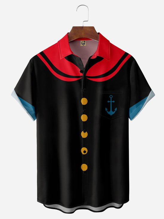 Sailor Chest Pocket Short Sleeve Casual Shirt