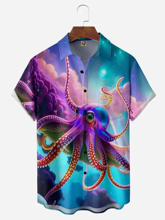 Octopus Chest Pocket Short Sleeve Hawaiian Shirt