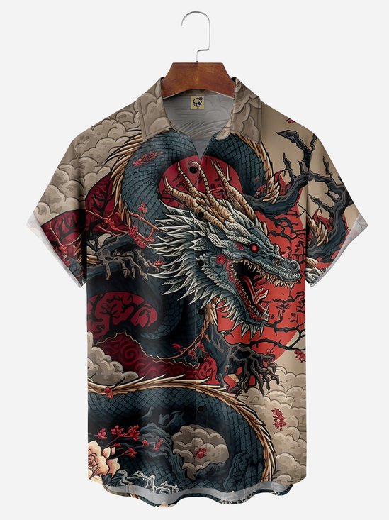 Dragon Chest Pocket Short Sleeve Casual Shirt