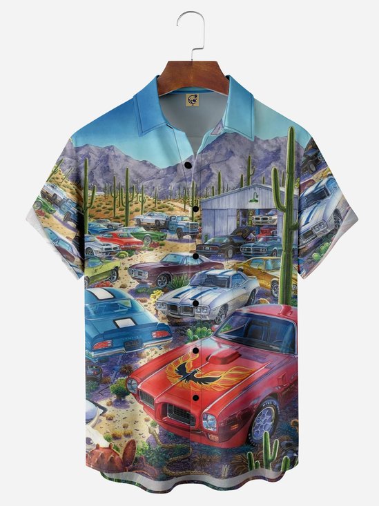 Vintage Car Chest Pocket Short Sleeve Shirt