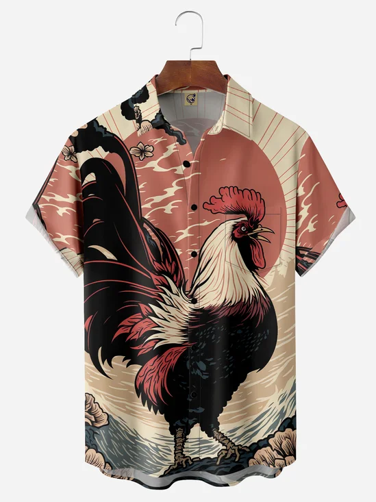 Ukiyo-e Chicken Chest Pocket Short Sleeve Shirt