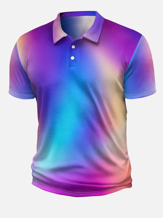 Hardaddy Gradient Color Button Short Sleeve Polo Shirt