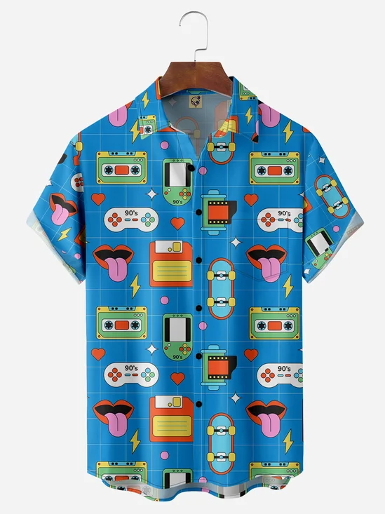 90‘s Game Controller Chest Pocket Short Sleeve Casual Shirt