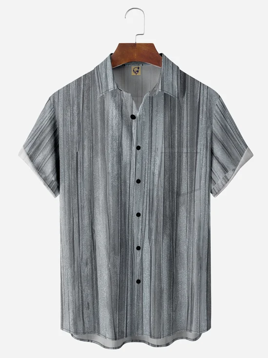 Striped Ombre Chest Pocket Short Sleeves Casual Shirt