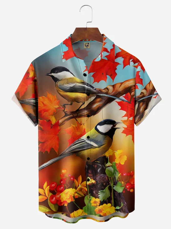 Tit Bird Chest Pocket Short Sleeve Hawaiian Shirt