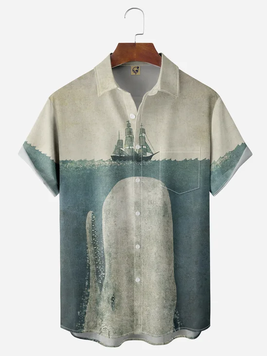 White Whale Chest Pocket Short Sleeve Hawaiian Shirt