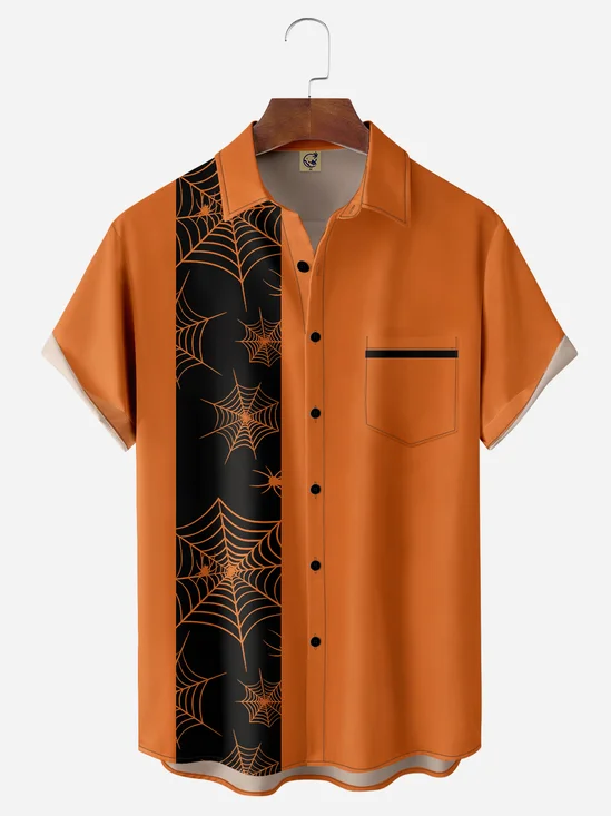 Spider Web Chest Pocket Short Sleeve Bowling Shirts