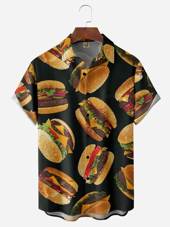 Hamburger Chest Pocket Short Sleeve Casual Shirt