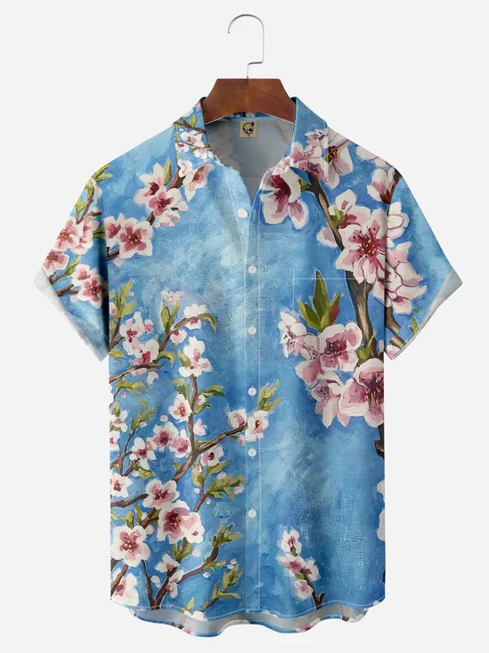 Sakura Chest Pocket Short Sleeves Hawaiian Shirt