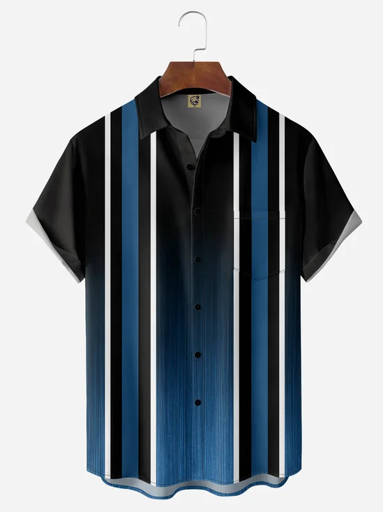 Gradient Pattern Chest Pocket Short Sleeve Bowling Shirt