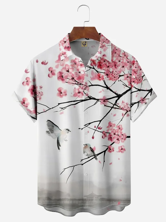 Cherry Blossoms Chest Pocket Short Sleeve Shirt