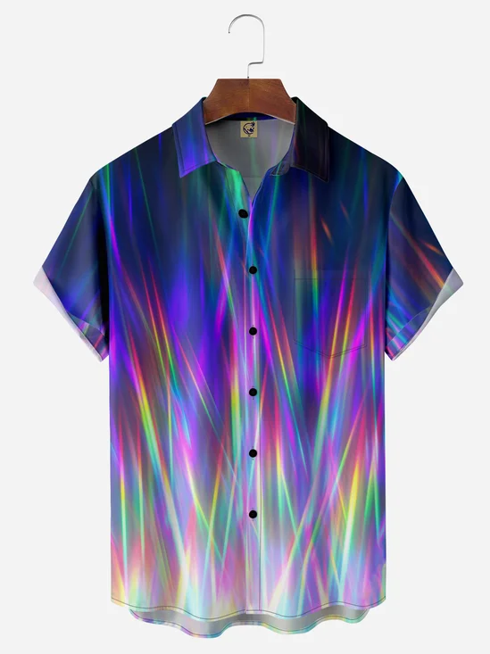 Laser Pattern Chest Pocket Short Sleeve Shirt