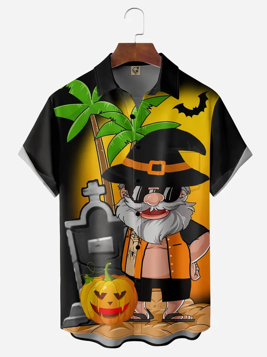Halloween Vacation Chest Pocket Short Sleeve Hawaiian Shirt