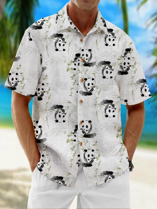 Bamboo Panda Chest Pocket Short Sleeve Resort Shirt