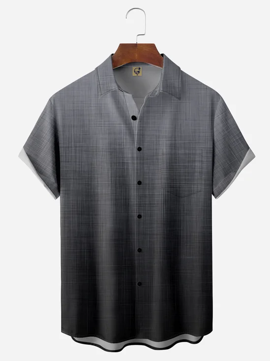 Gradient Color Chest Pocket Short Sleeve Casual Shirt