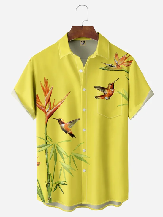 Hummingbird Chest Pocket Short Sleeve Hawaiian Shirt