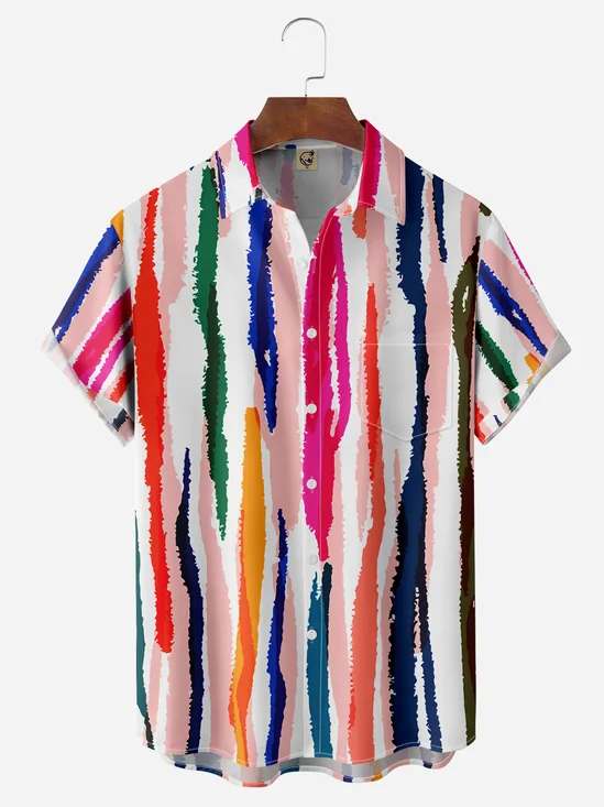 Striped Chest Pocket Short Sleeve Casual Shirt