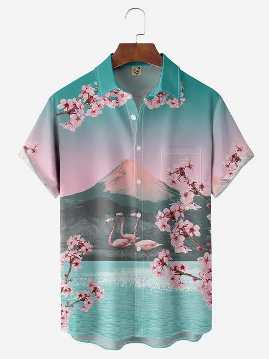 Alice Cherry Blossom Chest Pocket Short Sleeves Hawaiian Shirts