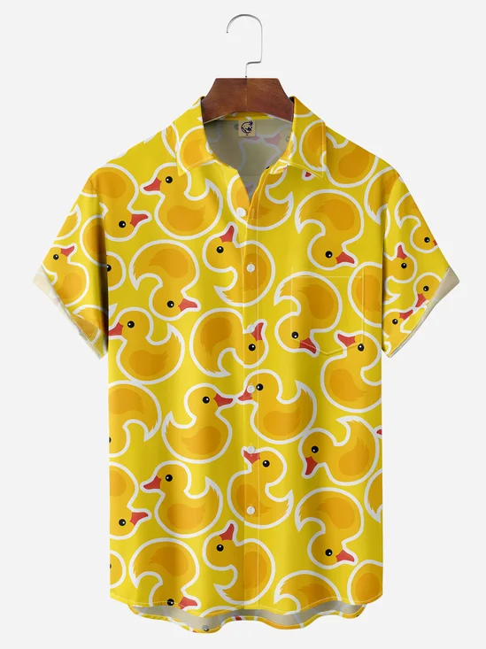 Animal Duck Chest Pocket Short Sleeve Hawaiian Shirt