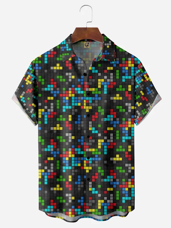 Geometric Plaid Chest Pocket Short Sleeve Casual Shirt
