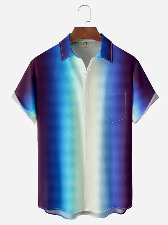 Gradient Color Chest Pocket Short Sleeve Shirt