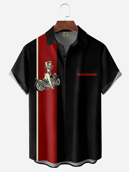 Beauty Moto Chest Pocket Short Sleeve Bowling Shirt