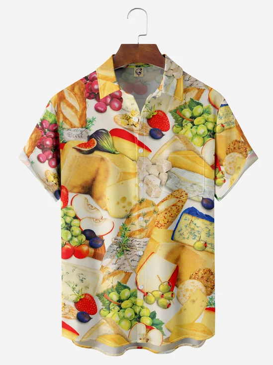 Cheese Chest Pocket Short Sleeve Casual Shirt