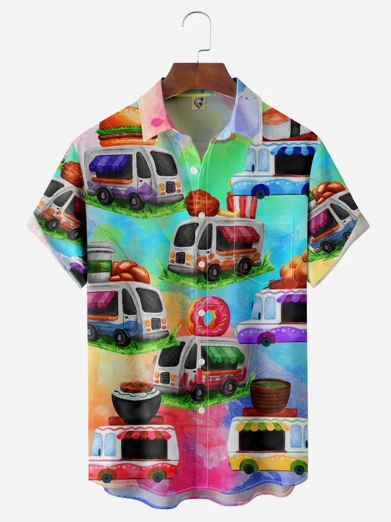 Food Truck Chest Pocket Short Sleeve Casual Shirt
