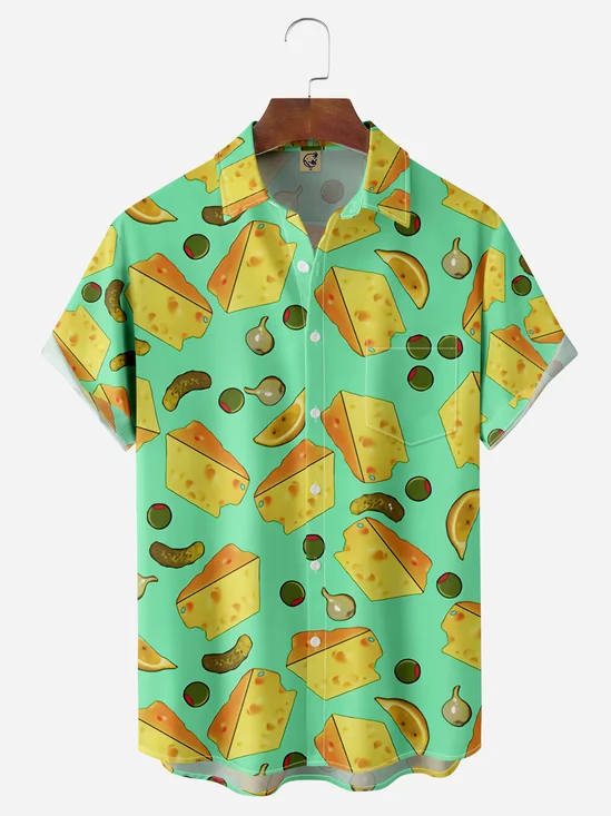 Cheese Chest Pocket Short Sleeve Casual Shirt