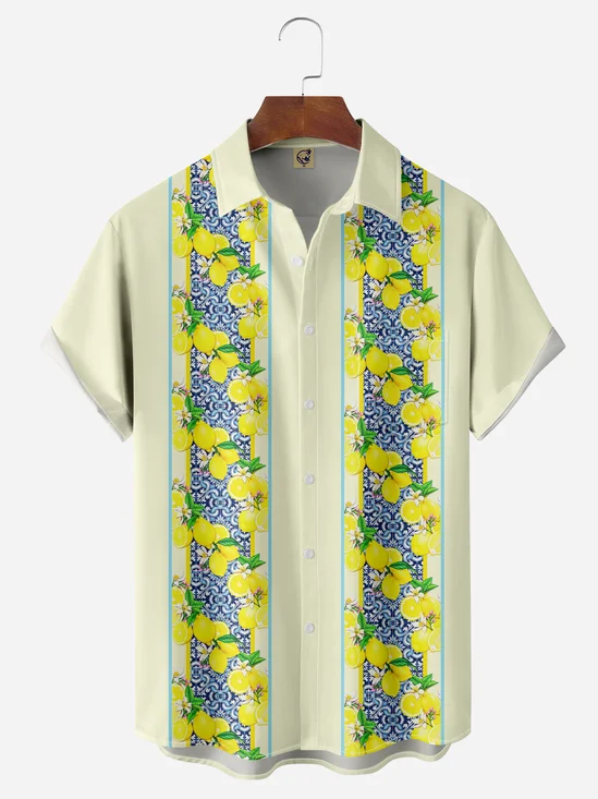Lemon Mediterranean Chest Pocket Short Sleeve Bowling Shirt