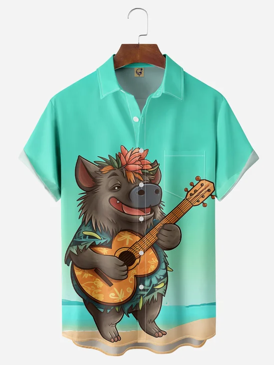 Warthog Chest Pocket Short Sleeve Hawaiian Shirt
