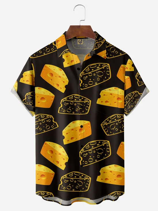 Cheese Chest Pocket Short Sleeve Casual Shirt