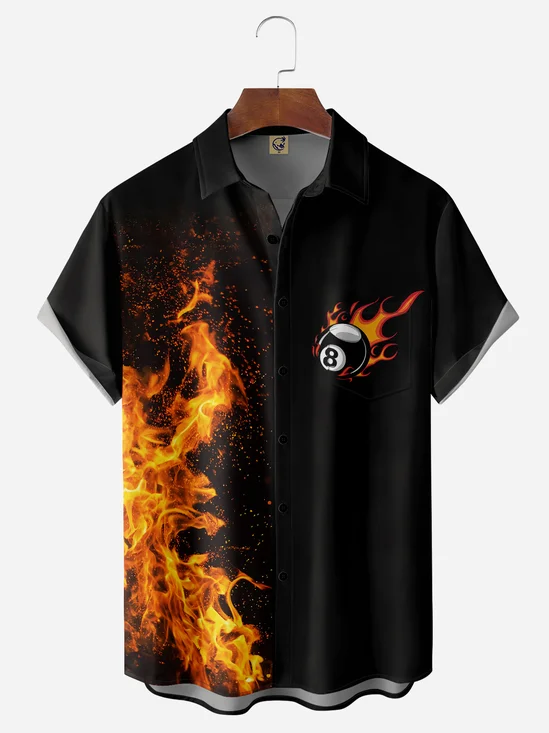 Flame Snooker Chest Pocket Short Sleeve Casual Shirt