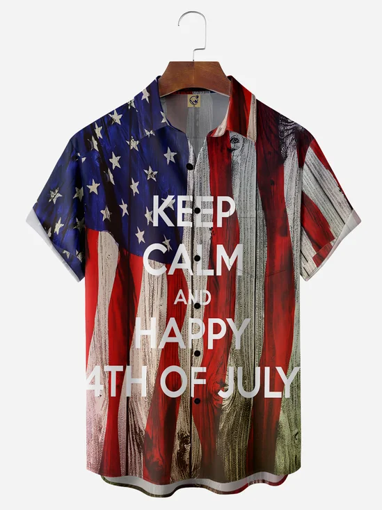 Happy National Day Chest Pocket Short Sleeve Casual Shirt