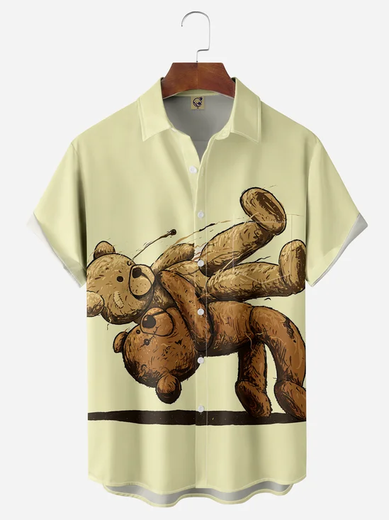 Bear Chest Pocket Short Sleeve Hawaiian Shirt
