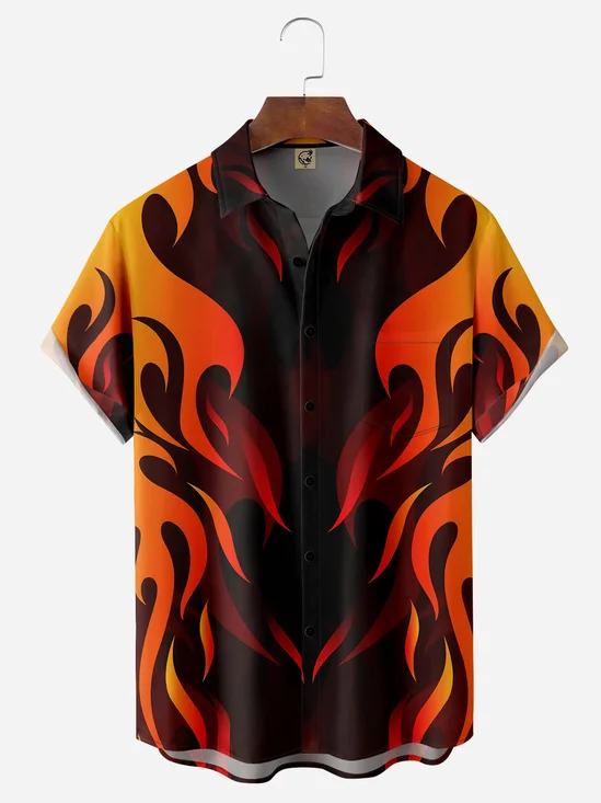 Art Flame Chest Pocket Short Sleeve Casual Shirt