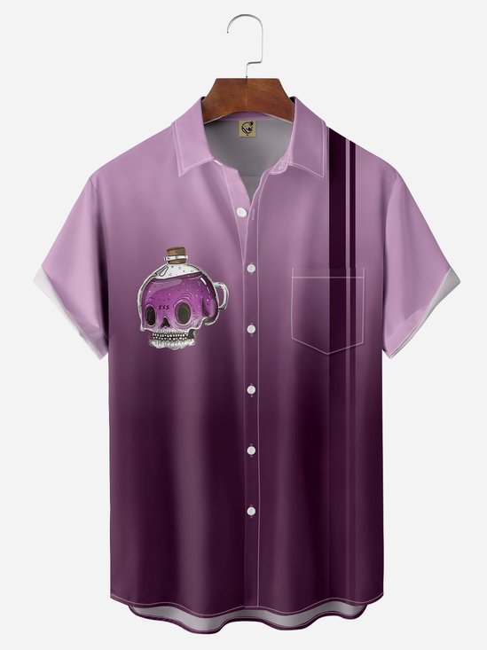 Halloween Skull Magic Potion Chest Pocket Short Sleeve Bowling Shirt