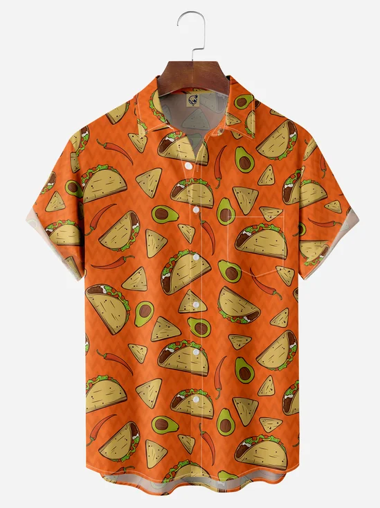 Mexico Taco Chest Pocket Short Sleeve Casual Shirt