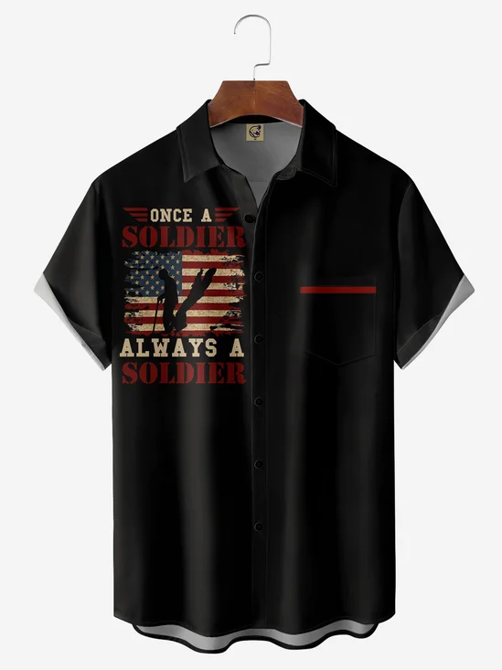American Flag Veteran Chest Pocket Short Sleeve Casual Shirt