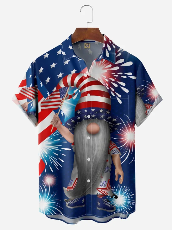 Gnome Flag Chest Pocket Short Sleeve Casual Shirt