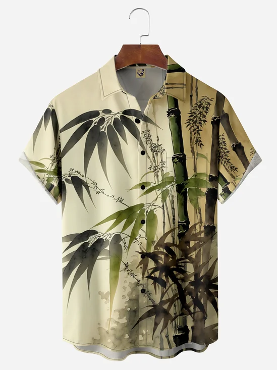 Ukiyoe Bamboo Chest Pocket Short Sleeve Casual Shirt
