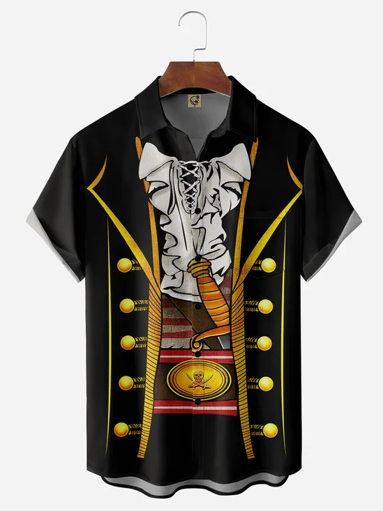 Cartoon Pirates Garment Chest Pocket Short Sleeve Casual Shirt