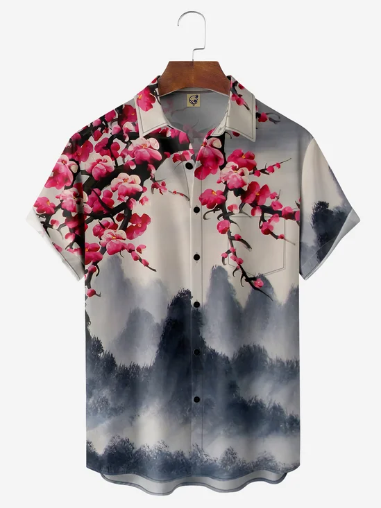 Ukiyo-e Art Painting Chest Pocket Short Sleeve Hawaiian Shirt