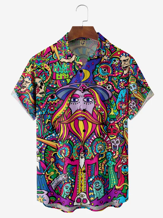 Creative Hippie Chest Pocket Short Sleeve Casual Shirt