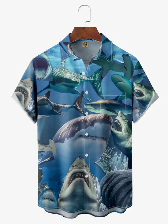 Ocean Shark Chest Pocket Short Sleeve Hawaiian Shirt