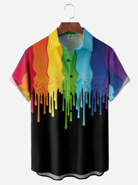 Colored Paint Chest Pocket Short Sleeve Shirt
