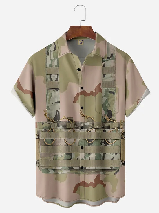 Soldier Uniform Pattern Camo Chest Pocket Short Sleeve Hawaiian Shirt