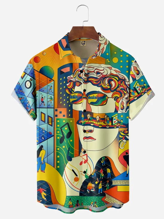 Music Human Statue Chest Pocket Short Sleeve Hawaiian Shirt